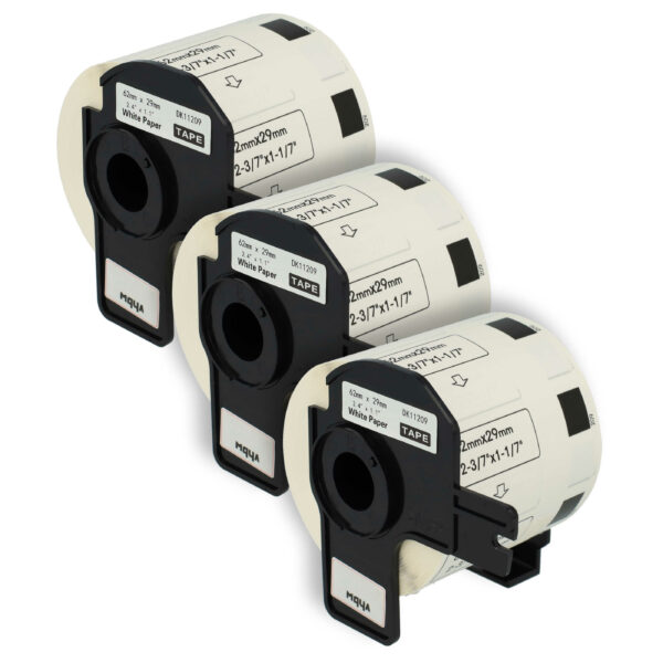 3x Rolos de Etiquetas vhbw para Brother DK-11209 - 62 mm x 29 mm com Suporte