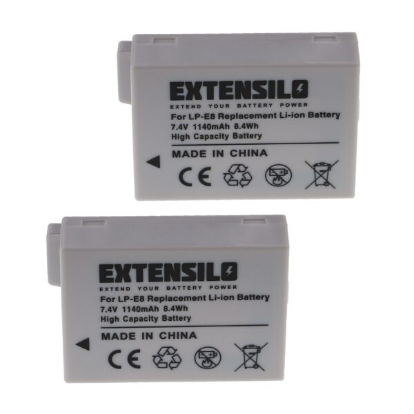 2x Baterias EXTENSILO para Canon LP-E8 - 1140mAh, 7.4V, Li-Ion