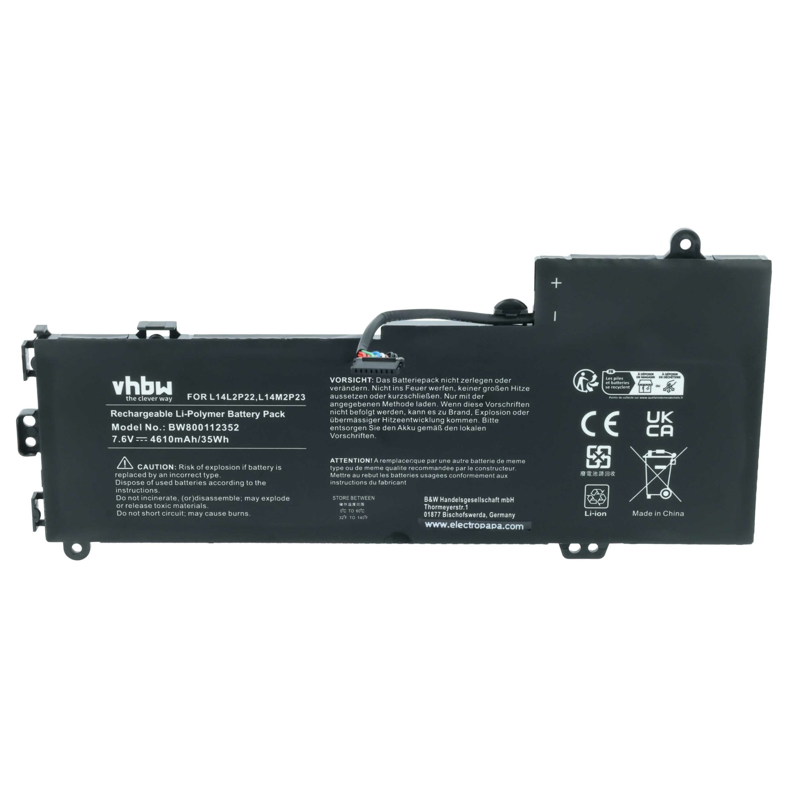 Bateria vhbw para Lenovo - Substitui L14M2P24, L14L2P22, L14S2P22 - 4610 mAh 7.6 V Li-polímero - Image 3