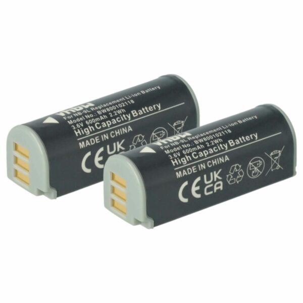 2x Bateria vhbw compatível com Canon NB-9L - 600mAh, 3.6V, Li-Ion