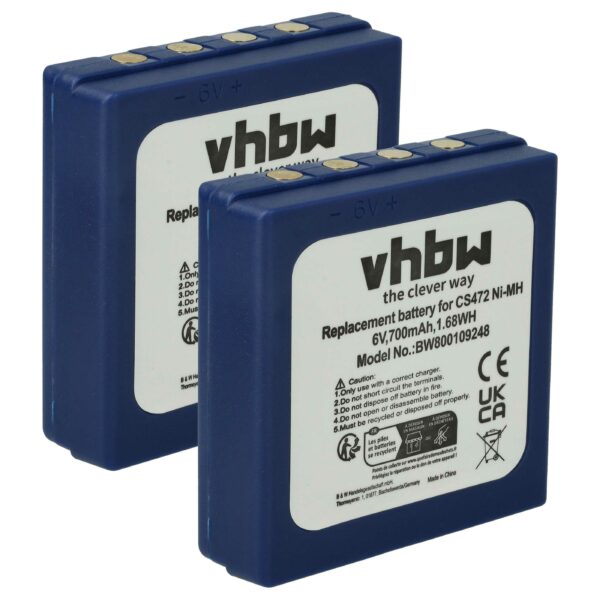 Bateria vhbw 6V 700 mAh NiMH para Rádios HBC Hetronic Abitron (2 unidades)