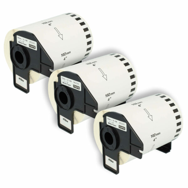 Rolo de Etiquetas vhbw 3x compatível com Brother DK-22243 - 102 mm x 30,48 m + Suporte