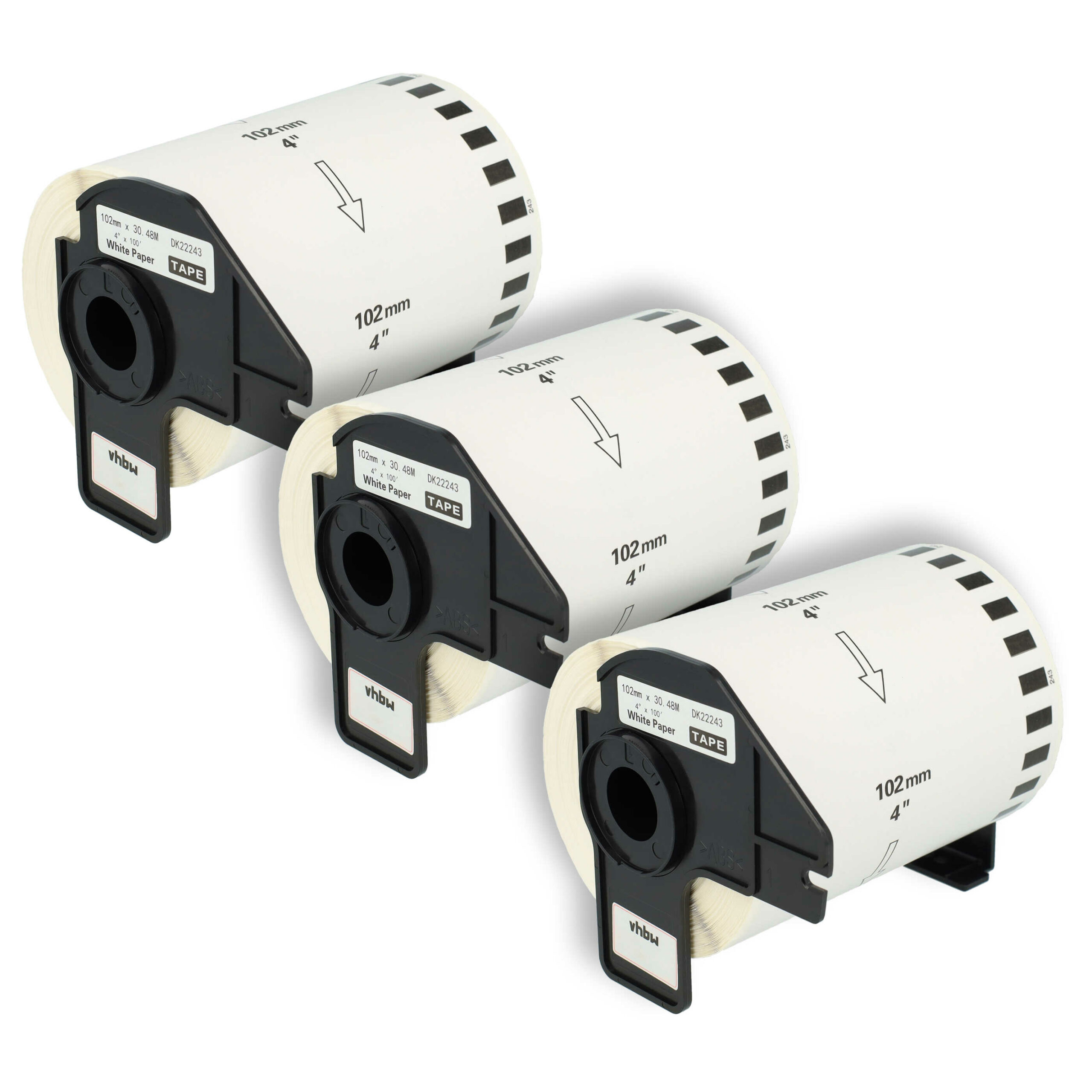 Rolo de Etiquetas vhbw 3x compatível com Brother DK-22243 - 102 mm x 30,48 m + Suporte