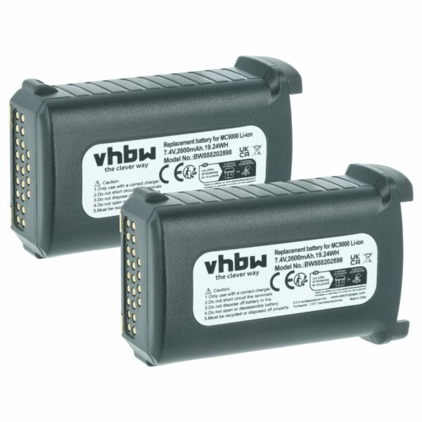 Bateria de substituição vhbw 2x para Symbol 21-65587-02, 21-65587-01, 21-61261-01 - 2600mAh, 7.4V