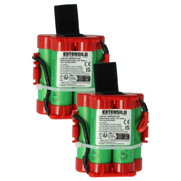 2x Bateria EXTENSILO 3000 mAh 18 V Li-Ion para Gardena R40Li, Husqvarna Automower, Flymo 1200R