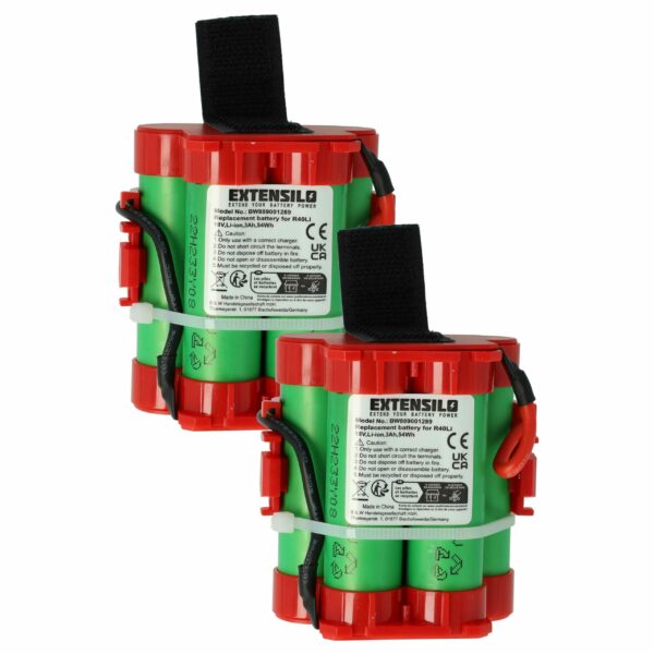 2x Bateria EXTENSILO 3000 mAh 18 V Li-Ion para Gardena R40Li, Husqvarna Automower, Flymo 1200R