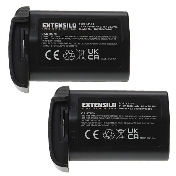 2x Bateria EXTENSILO LP-E4N/LP-E4 Canon - 2600mAh, 11.1V, Li-Ion
