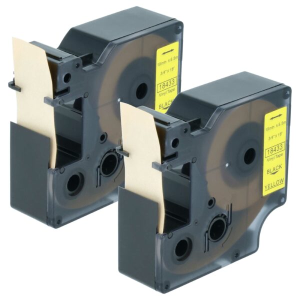 2x Fita de Etiquetas vhbw compatível com Dymo 18433 - 19 mm Preto sobre Amarelo, Vinil