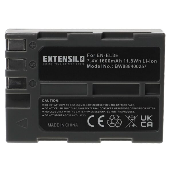 Bateria EXTENSILO compatível Nikon EN-EL3e - 1600mAh, 7.4V, Li-Ion