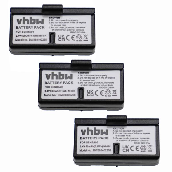 Bateria Wireless vhbw 3x para Sennheiser BA90, E90, E180 - 60 mAh 2.4 V NiMH