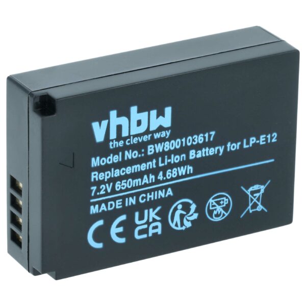 Bateria vhbw para Canon LP-E12 - 650mAh, 7.2V (Li-Ion)