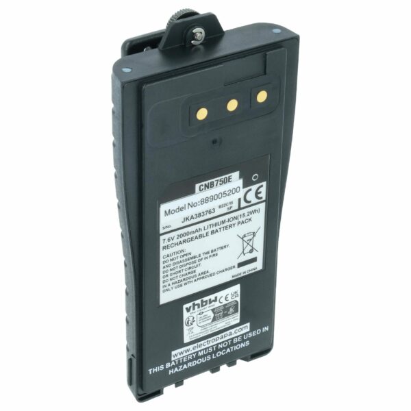 Bateria vhbw para Rádio Entel CNB750E - 2000 mAh 7.6 V Li-Ion + Clip de Cintura