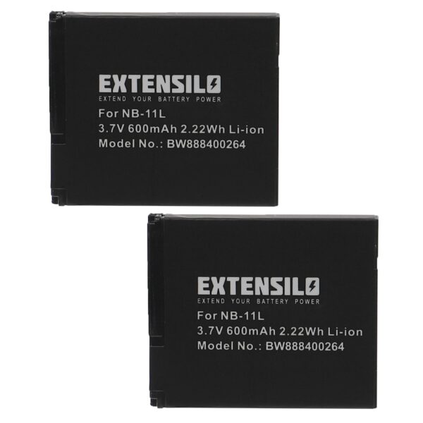 2 Baterias EXTENSILO para Canon NB-11LH, NB-11L - 600mAh, 3.7V, Li-Ion