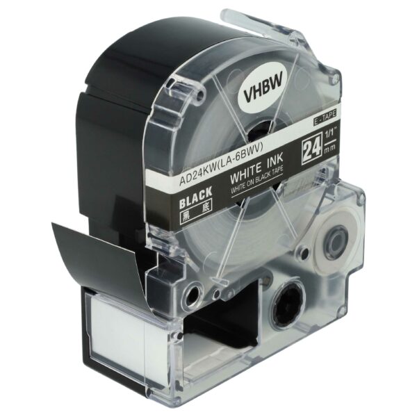 Fita Etiquetadora vhbw compatível Epson LC-6BWV - 24 mm Branco sobre Preto