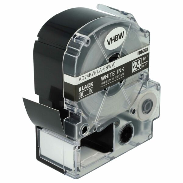 Fita Etiquetadora vhbw compatível Epson LC-6BWV - 24 mm Branco sobre Preto