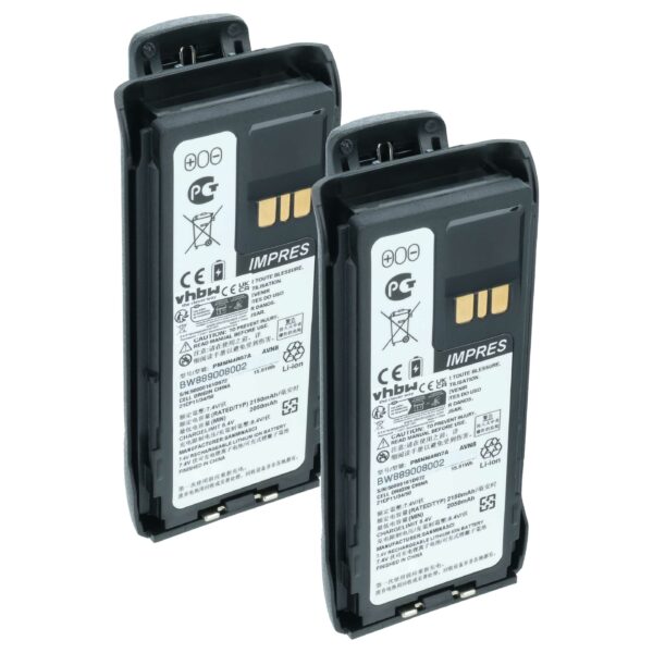 2x Baterias vhbw Li-Ion 2150 mAh 8.4 V para Rádio Motorola R7, R7a com mola de cinto