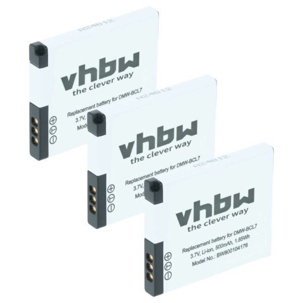 3x Bateria compatível Panasonic DMW-BCL7, DMW-BCL7E - 500mAh, 3.6V, Li-Ion