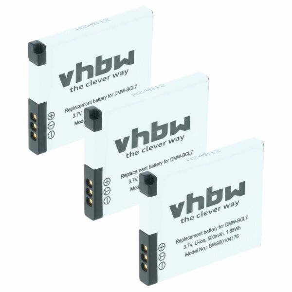 3x Bateria compatível Panasonic DMW-BCL7, DMW-BCL7E - 500mAh, 3.6V, Li-Ion