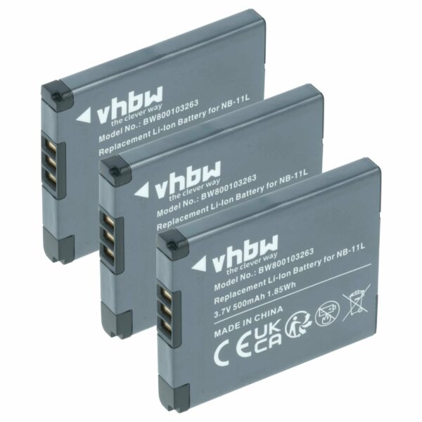 3 Baterias vhbw NB-11LH / NB-11L para Canon - 500mAh, 3.7V, Li-Ion