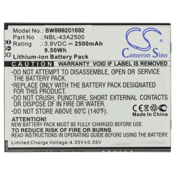 Bateria vhbw para Telemóvel TP-Link / Neffos NBL-43A2500 - 2500 mAh 3.8 V Li-Ion