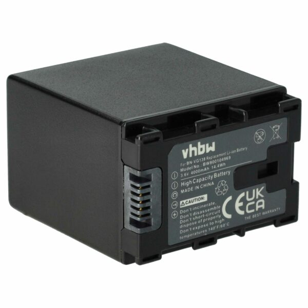 Bateria vhbw para JVC BN-VG138 - Câmaras de Vídeo - 4000 mAh 3.6 V Li-Ion