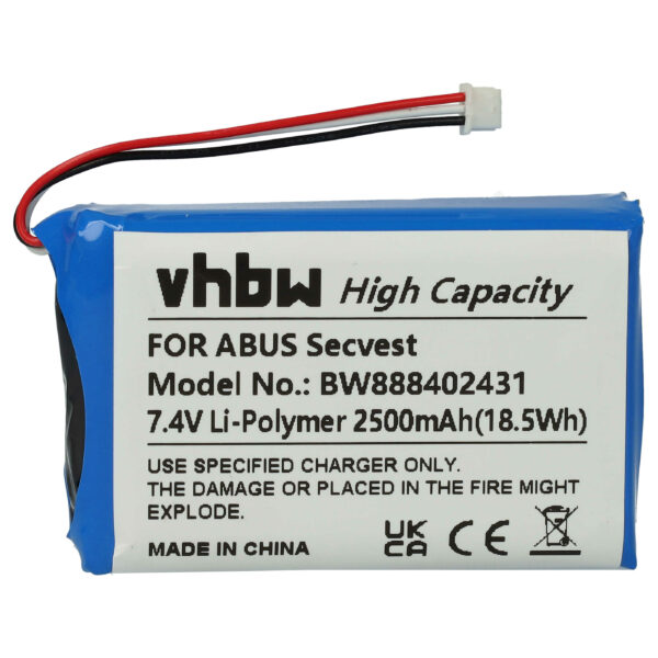 Bateria para Sistema de Alarme ABUS FUBT50000 - 2500 mAh 7.4 V Li-polímero vhbw