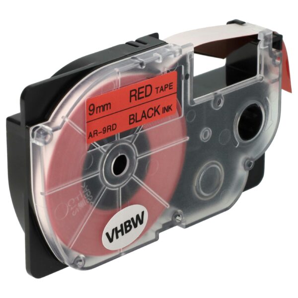 Fita de etiquetagem vhbw compatível com Casio XR-9RD, XR-9RD1 - 9 mm preto sobre vermelho