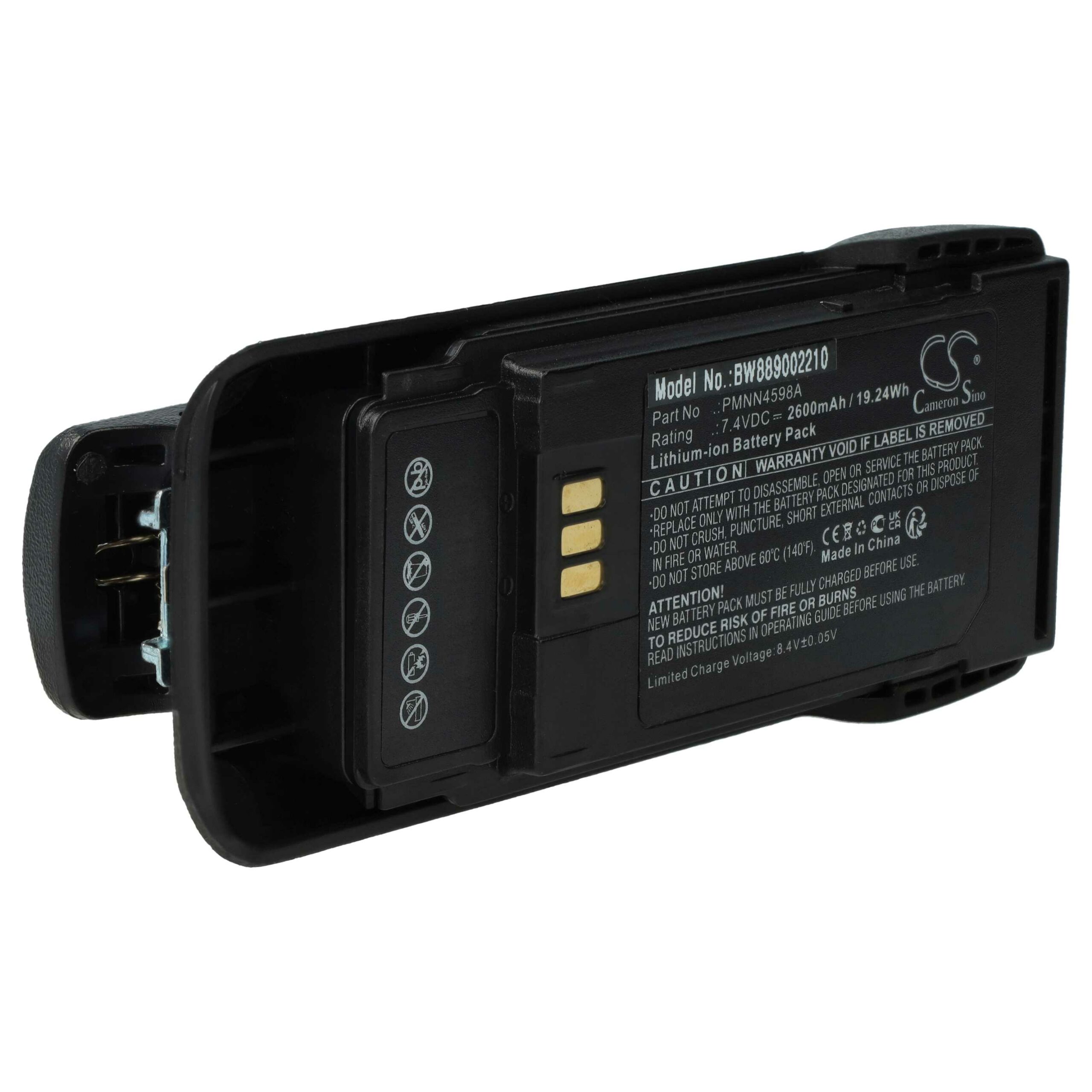 Bateria vhbw para Rádios Motorola PMNN4600A, PMNN4598A - 2600 mAh 7.4 V Li-Ion com Clipe de Cintura