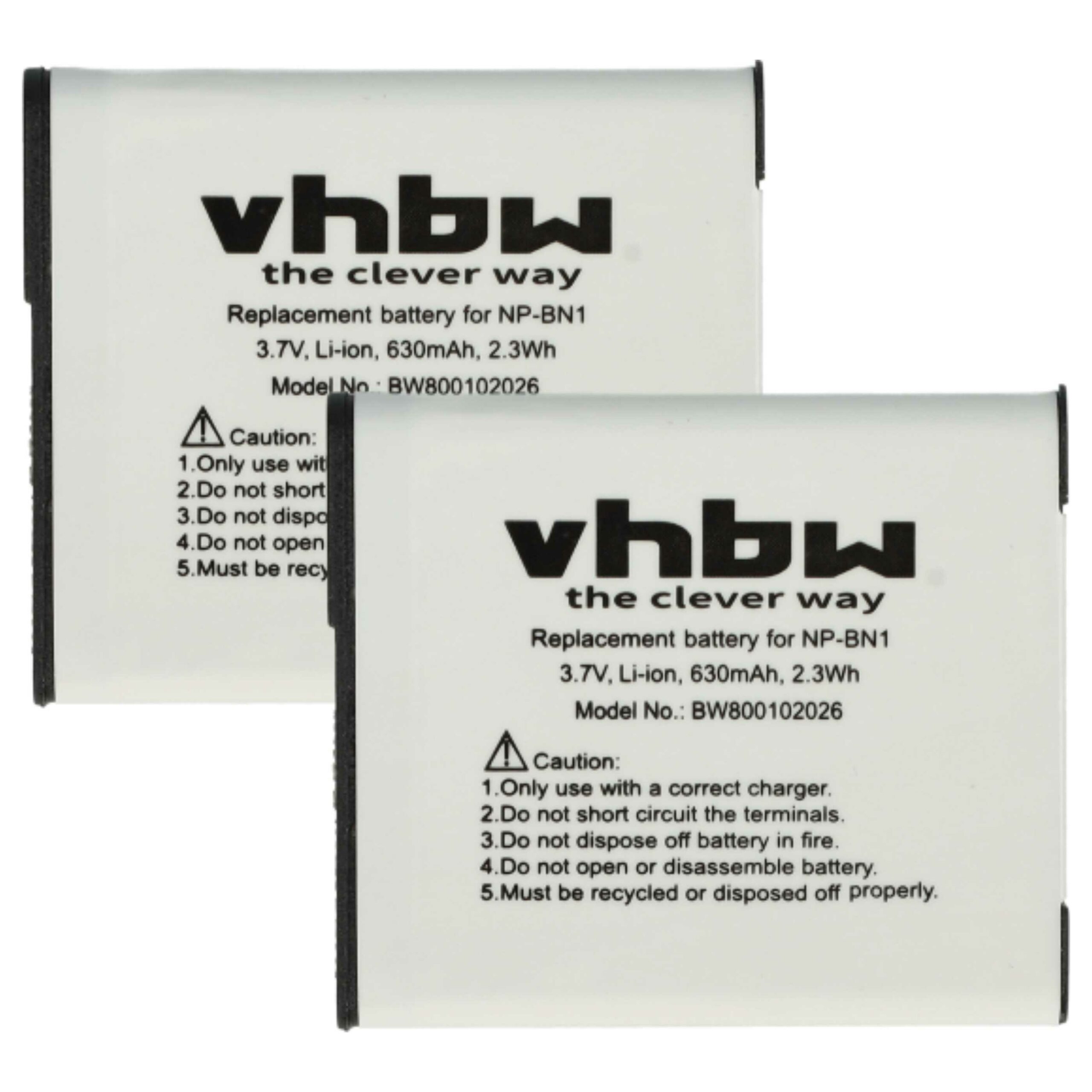2x Baterias vhbw para Sony NP-BN1 - 600mAh, 3.6V, Li-Ion