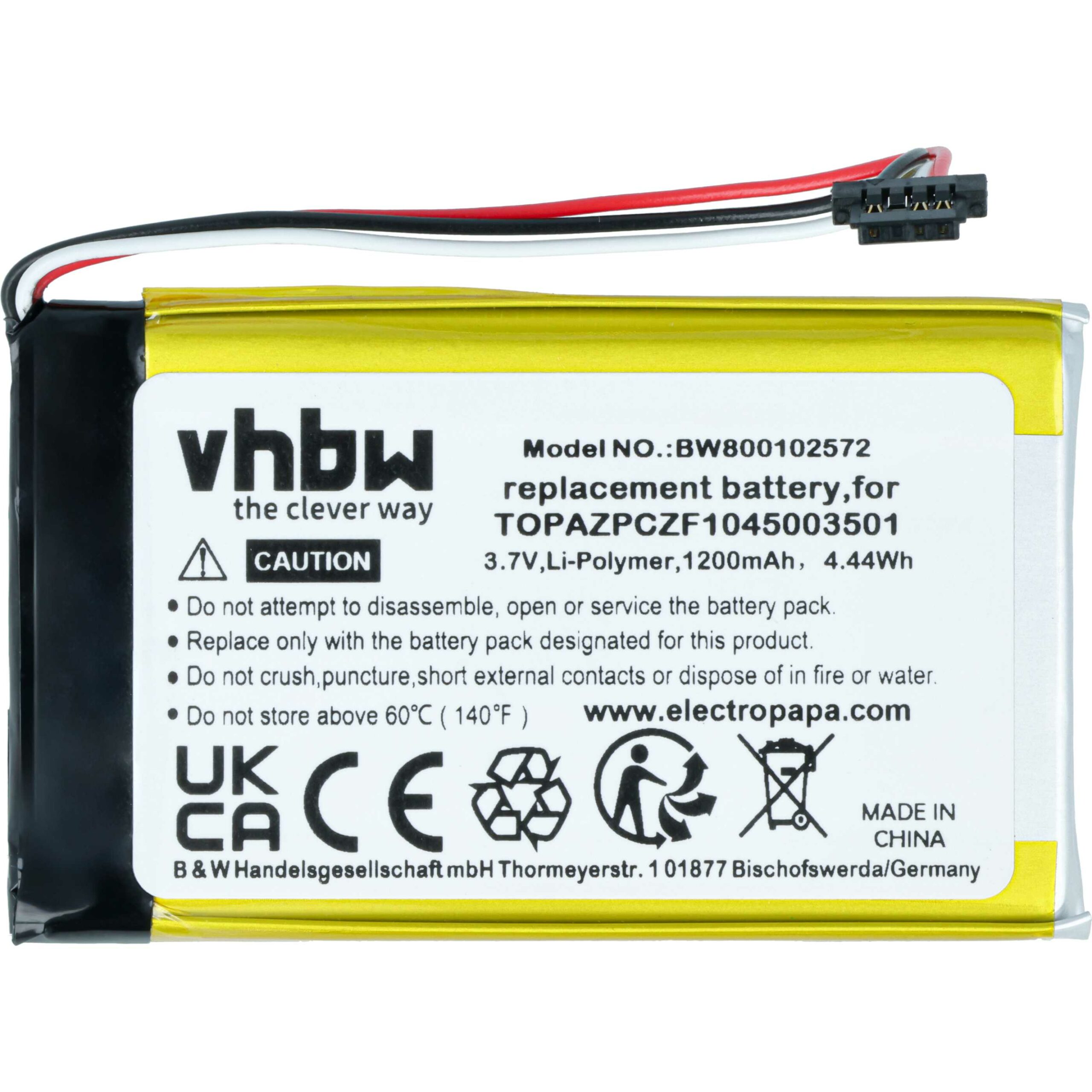 Bateria vhbw para GPS Navigon Topaz - 1200mAh, 3.7V (TOPAZPCZF1045003501) - Image 3