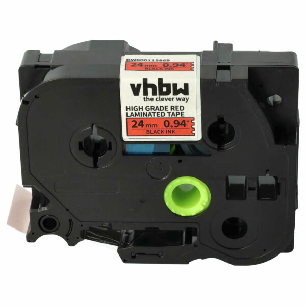 Fita de Etiquetas vhbw Compatível Brother HGE-451 - 24 mm Preto sobre Vermelho