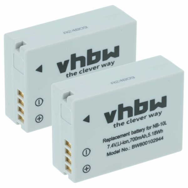 Pack 2x Bateria vhbw NB-10L para Canon - 700mAh, 7.4V, Li-Ion