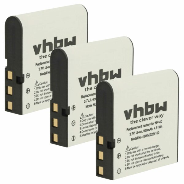 3x Bateria vhbw para BenQ NP-40DBA, NP-40, NP-40DCA - 950mAh, 3.6V, Li-Ion