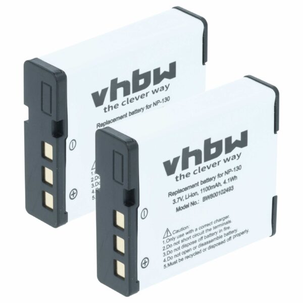 2x Bateria vhbw compatível com Casio NP-130, NP-130A - 1100mAh, 3.6V, Li-Ion