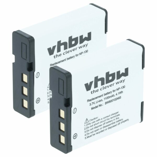 2x Bateria vhbw compatível com Casio NP-130, NP-130A - 1100mAh, 3.6V, Li-Ion