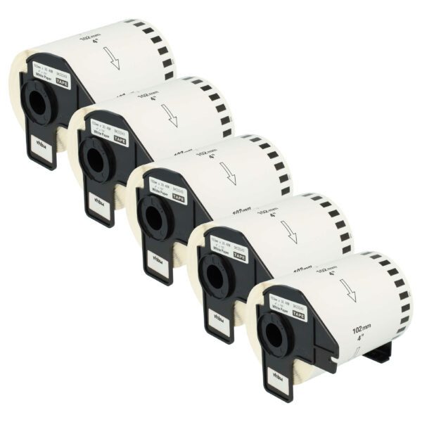 5x Rolos de Etiquetas vhbw substitui Brother DK-22243 - 102 mm x 30.48 m + Suporte