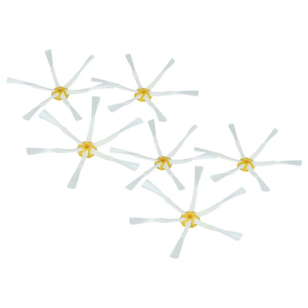 Escova lateral para iRobot Roomba 616, 621, 651, 765 - Kit com 6 escovas de 6 braços, branco e amarelo