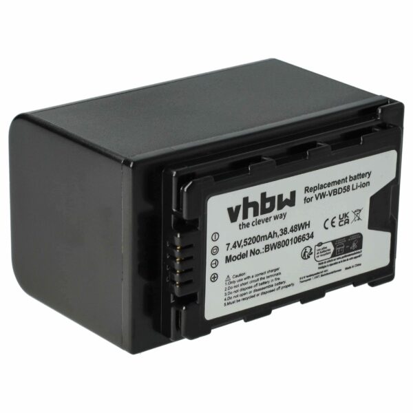 Bateria vhbw para Câmara de Vídeo Panasonic VW-VBD58 - 5200 mAh 7.4 V Li-Ion