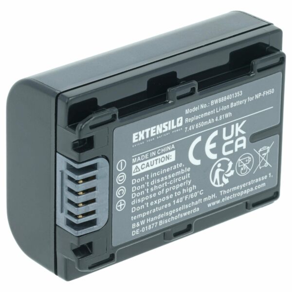 Bateria EXTENSILO para Sony NP-FH70, NP-FH40, NP-FH100, NP-FH50 - 650mAh, 7.2V, Li-Ion