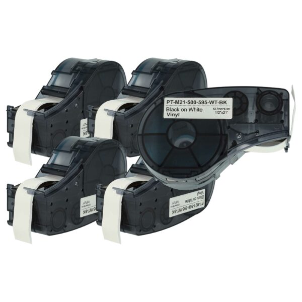 5x Fita de Etiquetas vhbw substitui Brady M21-500-595-WT - 12.7 mm Preto sobre Branco, Vinil