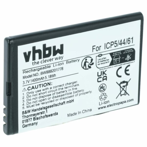 Bateria para Telemóvel Bea-Fon ICP5/44/61 - 1400 mAh 3.7 V Li-Ion vhbw