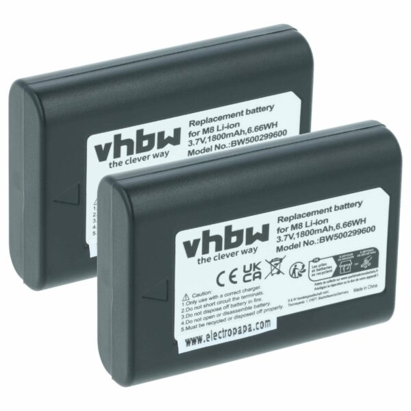 2x Bateria vhbw compatível com Leica BLI-312, 14464, BP-SCL1 - 1800mAh, 3.7V, Li-Ion