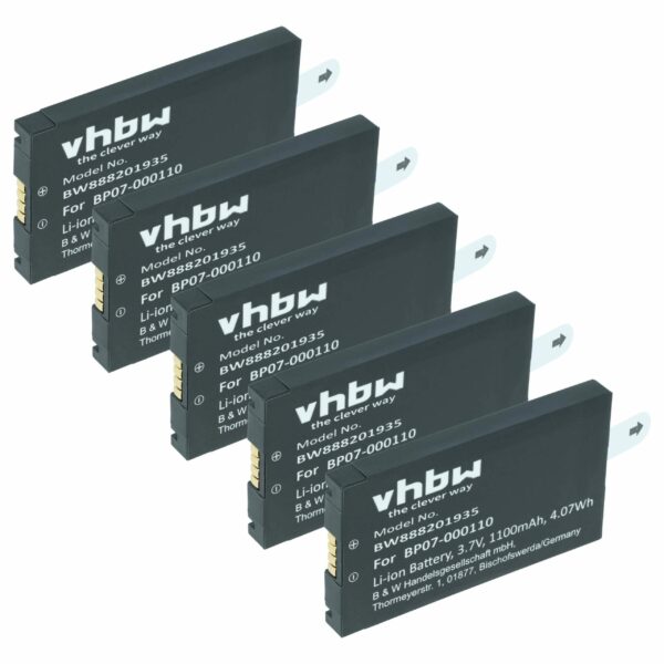 5x Bateria vhbw compatível com Datalogic 11300794, 3H21-00000370 - Scanner POS 1100 mAh 3.7 V