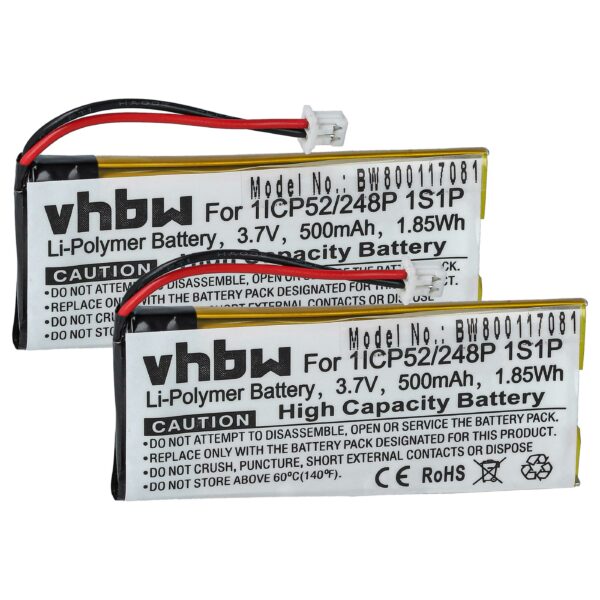 Bateria vhbw para Auscultadores Sem Fios Sena SMH-10 500 mAh 3.7 V (2 unidades)