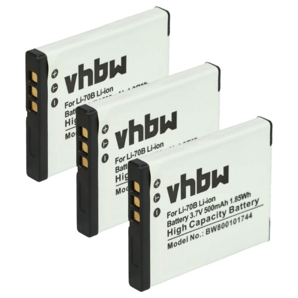 Pack de 3 Baterias vhbw para Olympus Li-70B 500mAh 3.7V