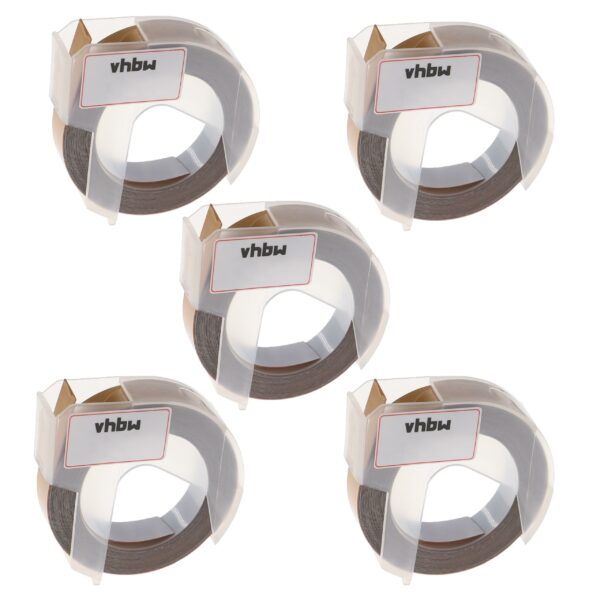 Pack 5x Fita de Etiquetas 3D vhbw compatível com Dymo 0898140 - 9 mm Branco sobre Ouro