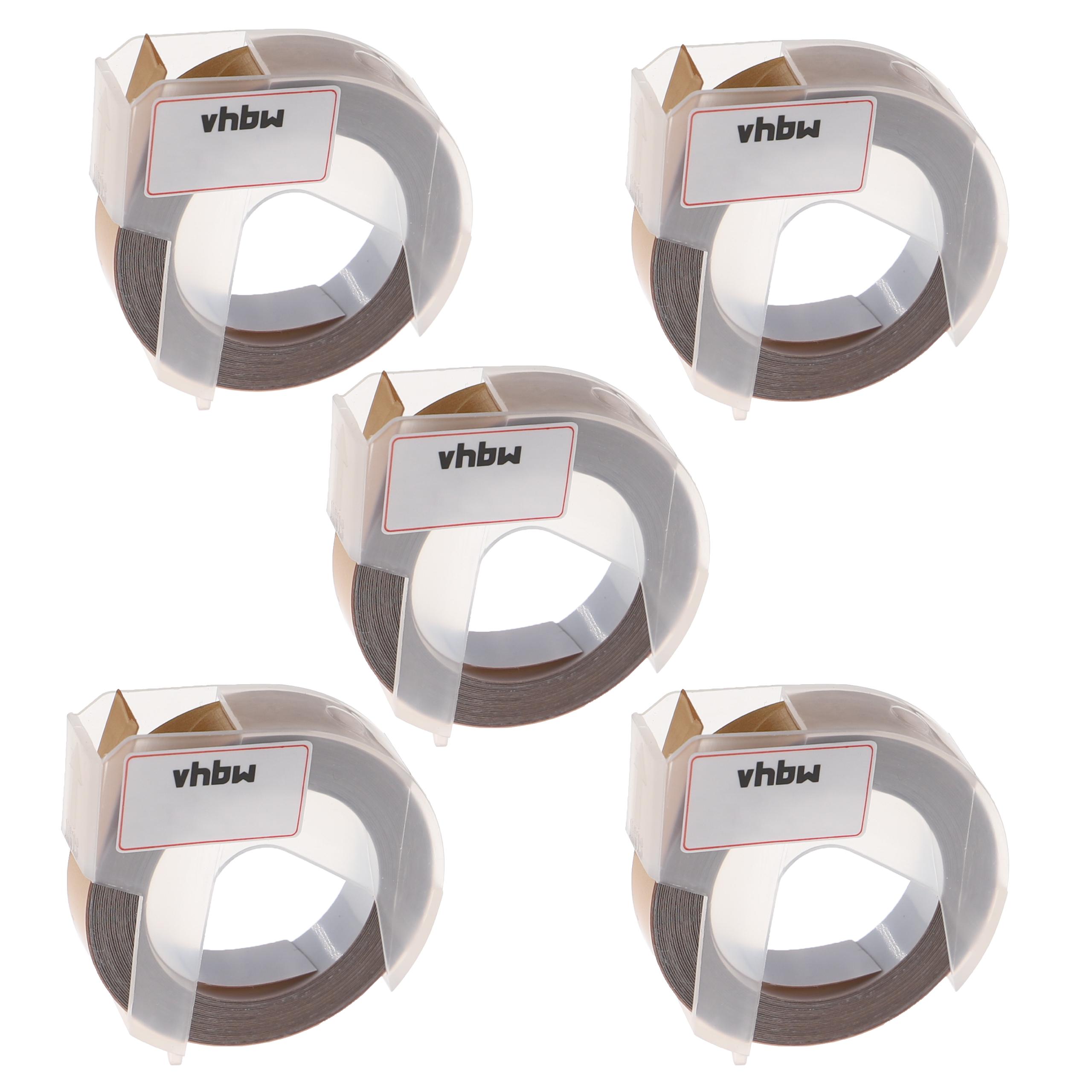 Pack 5x Fita de Etiquetas 3D vhbw compatível com Dymo 0898140 - 9 mm Branco sobre Ouro