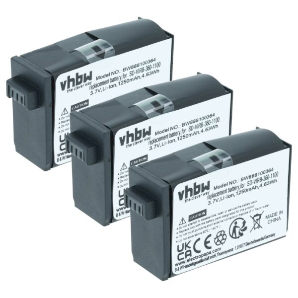 Bateria vhbw 3x para Videocâmara Garmin - 1250 mAh 3.8 V Li-Ion