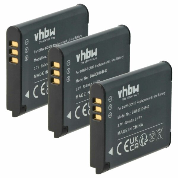 3x Bateria vhbw BP-DC14E, BP-DC14 para Leica/Panasonic - 650mAh, 3.7V, Li-Ion