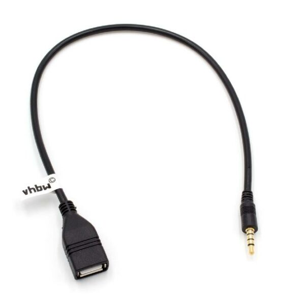 Adaptador OTG vhbw USB para AUX - Compatível com Hyundai, Audi, Seat, Skoda e Telemóveis